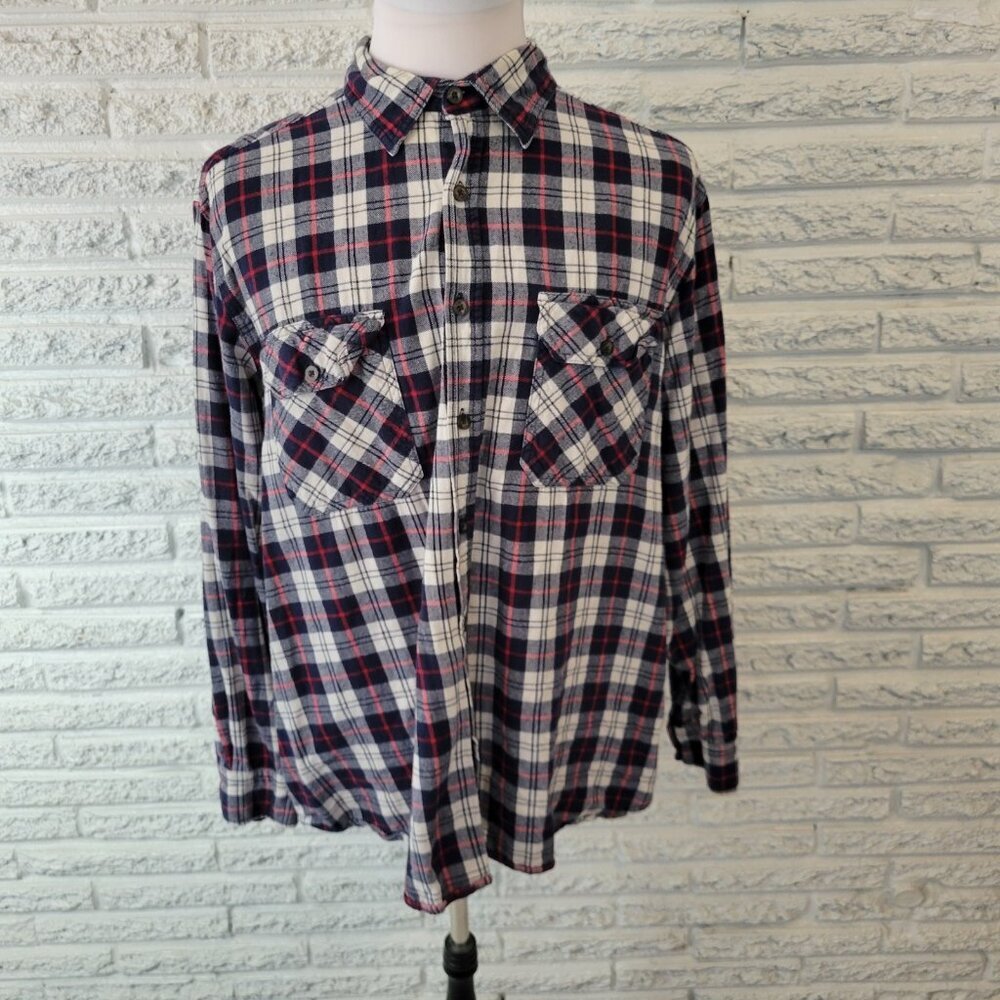 Faded Glory Men Shirt 2XL 50 52 Long Sleeve Blue Red Plaid Cotton Casual PLA38E